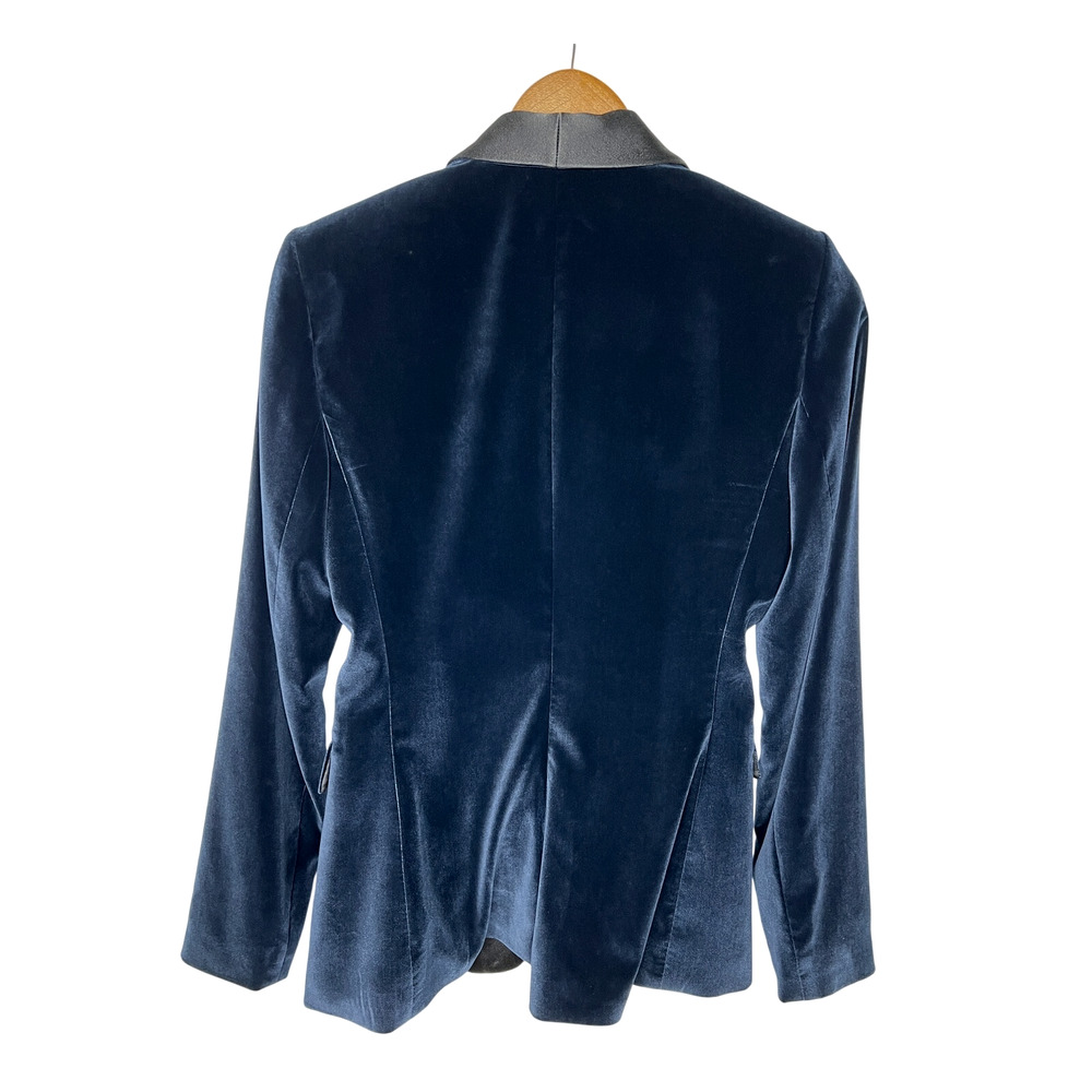 Alice+Olivia 2 Velvet Tuxedo Blazer $550 Navy Blue Black Satin Collar Jacket NWT - Picture 5 of 10